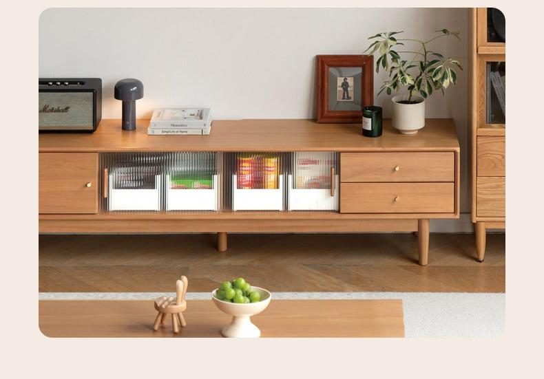 Poplar Solid Wood Glass Sliding Door Storage TV cabinet.