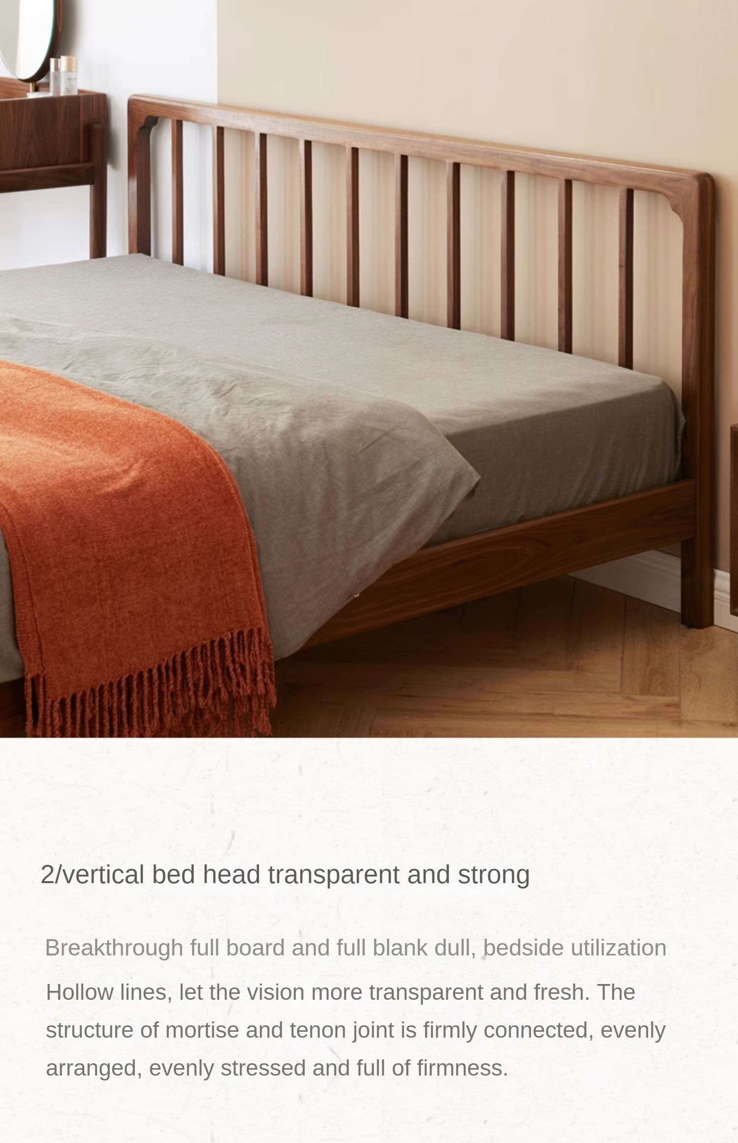 Ash, Black Walnut Solid Wood Nordic Simple Bed