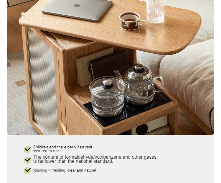 Oak, Black Walnut Solid Wood Movable Tea Cabinet With Tea Maker