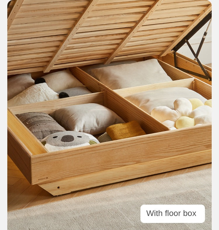 Oak solid wood platform bed, headboard-free bed suspension bed.
