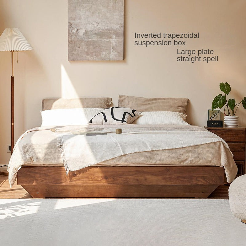 Black Walnut Solid Wood Platform Bed, Headboard-Free Box Bed