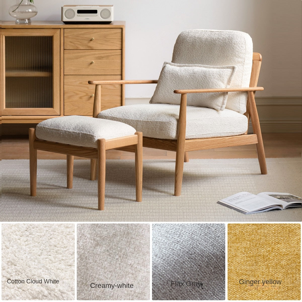 Oak Solid Wood Fabric or Leather Armchair