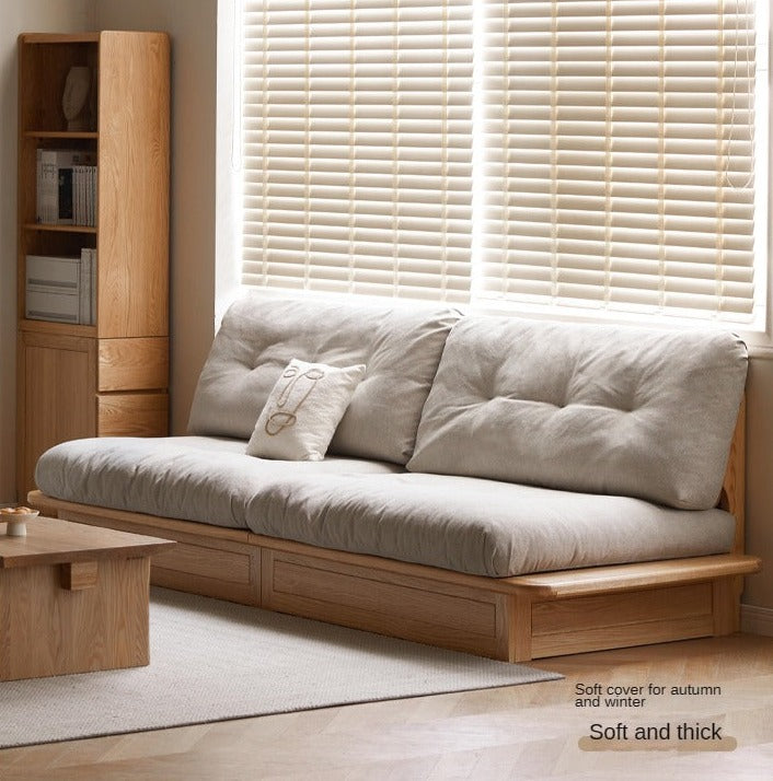 Oak Solid Wood dual-use Fabric Storage Sofa.