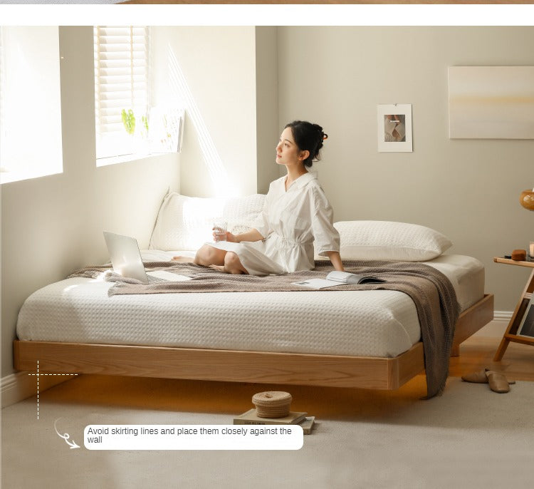 Oak solid wood Suspended platform bed, headboard-free bed with light