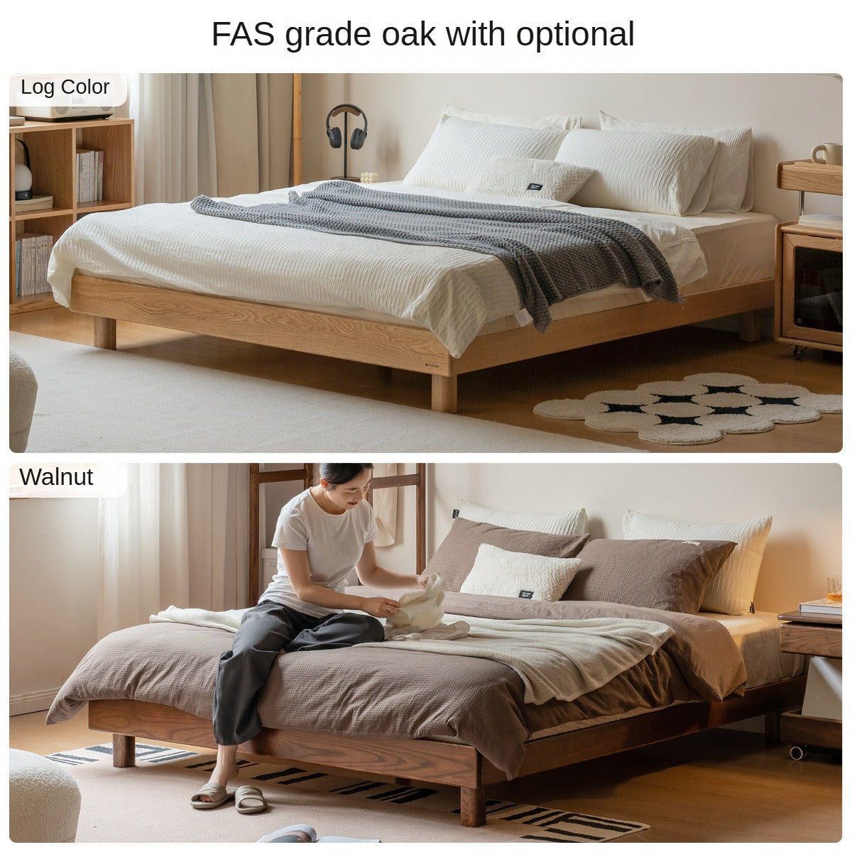 Poplar solid wood Platform Bed, Headboard-Free Bed,