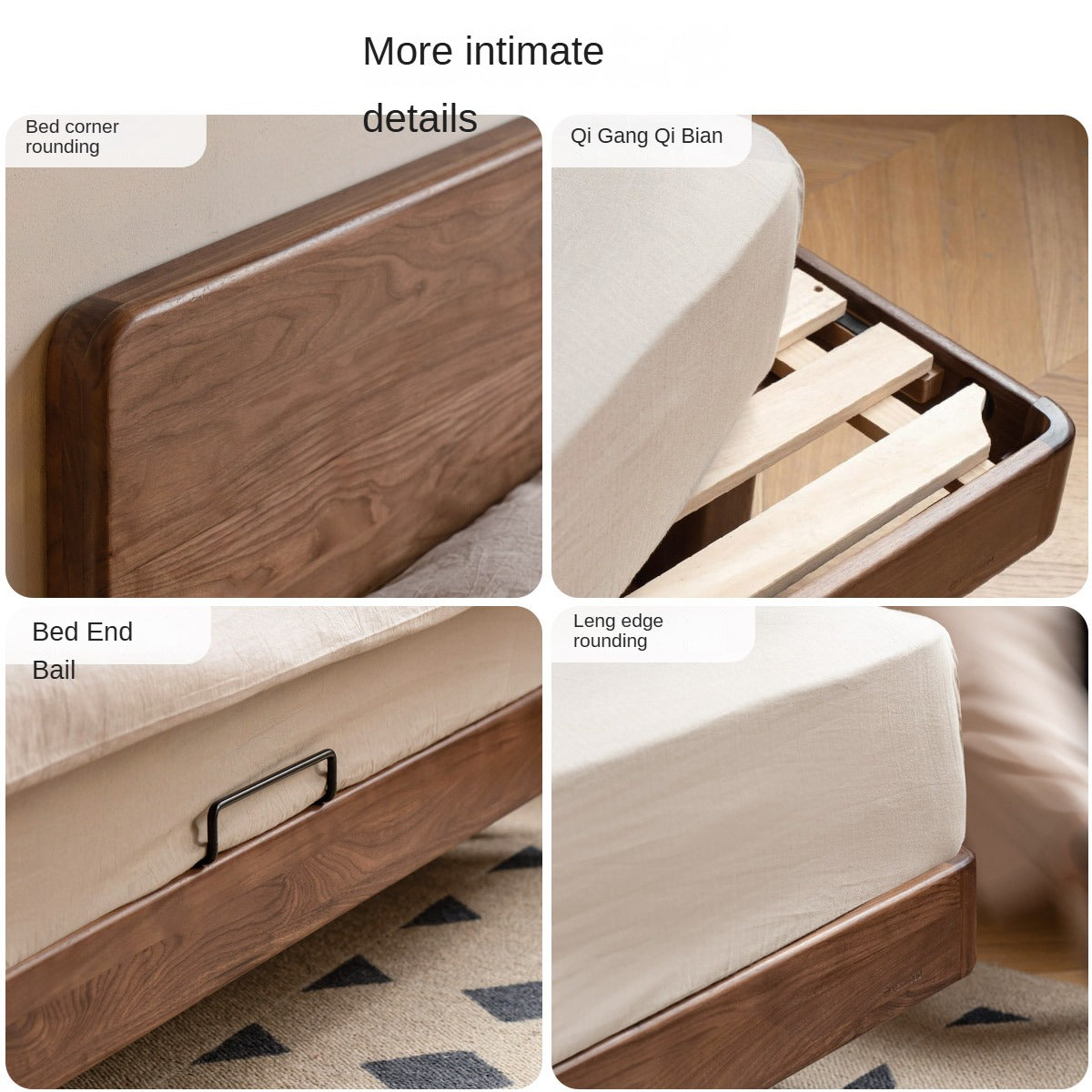Black Walnut, Oak Solid Wood Floating Bed