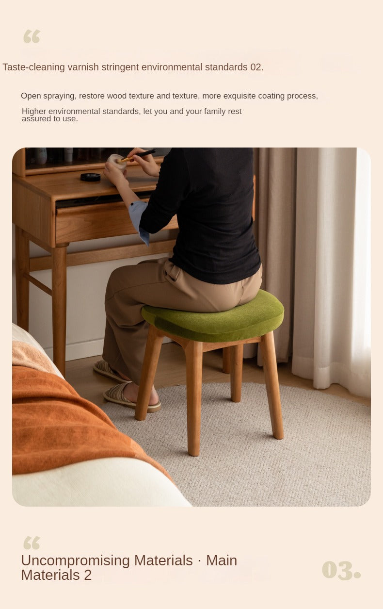 Oak, Cherry Solid Wood Makeup Soft Stool.