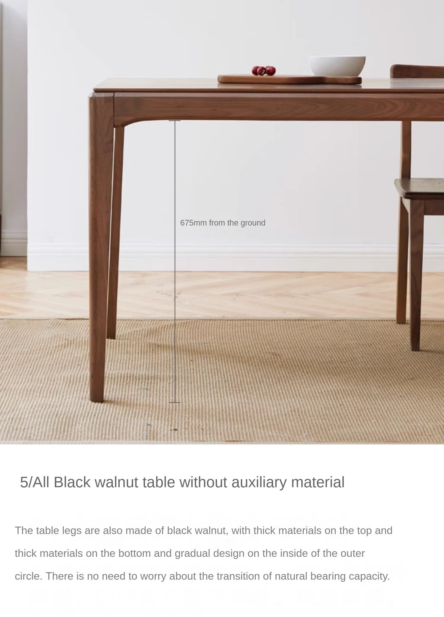 Black Walnut, Ash Solid Wood Modern Light Luxury Nordic Dining Table