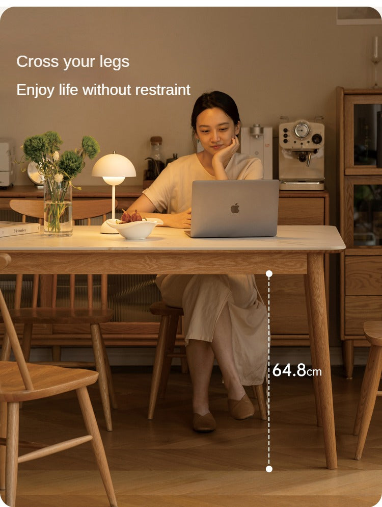 Oak Solid Wood Dining Table With Rock Slab Surface