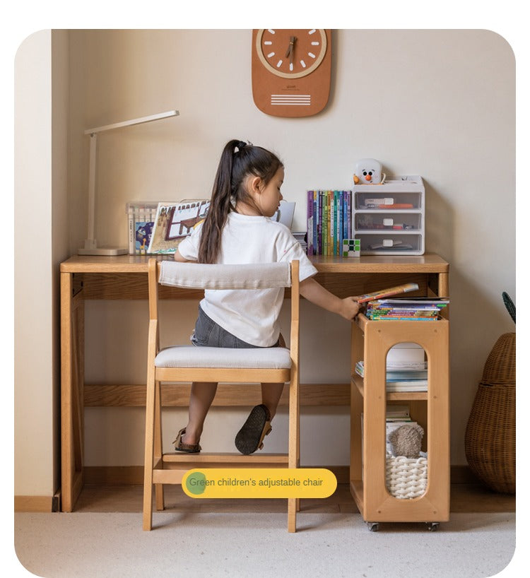 Beech Solid Wood Children's Under-Table Bookshelf with Wheels