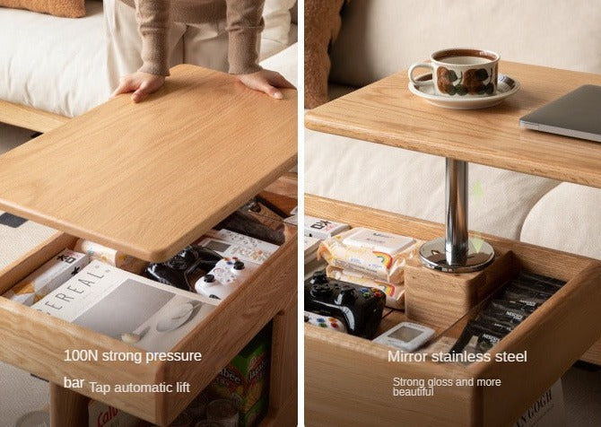 Oak, Cherry, Black Walnut, Ash Solid Wood Rotating Mobile Side Table