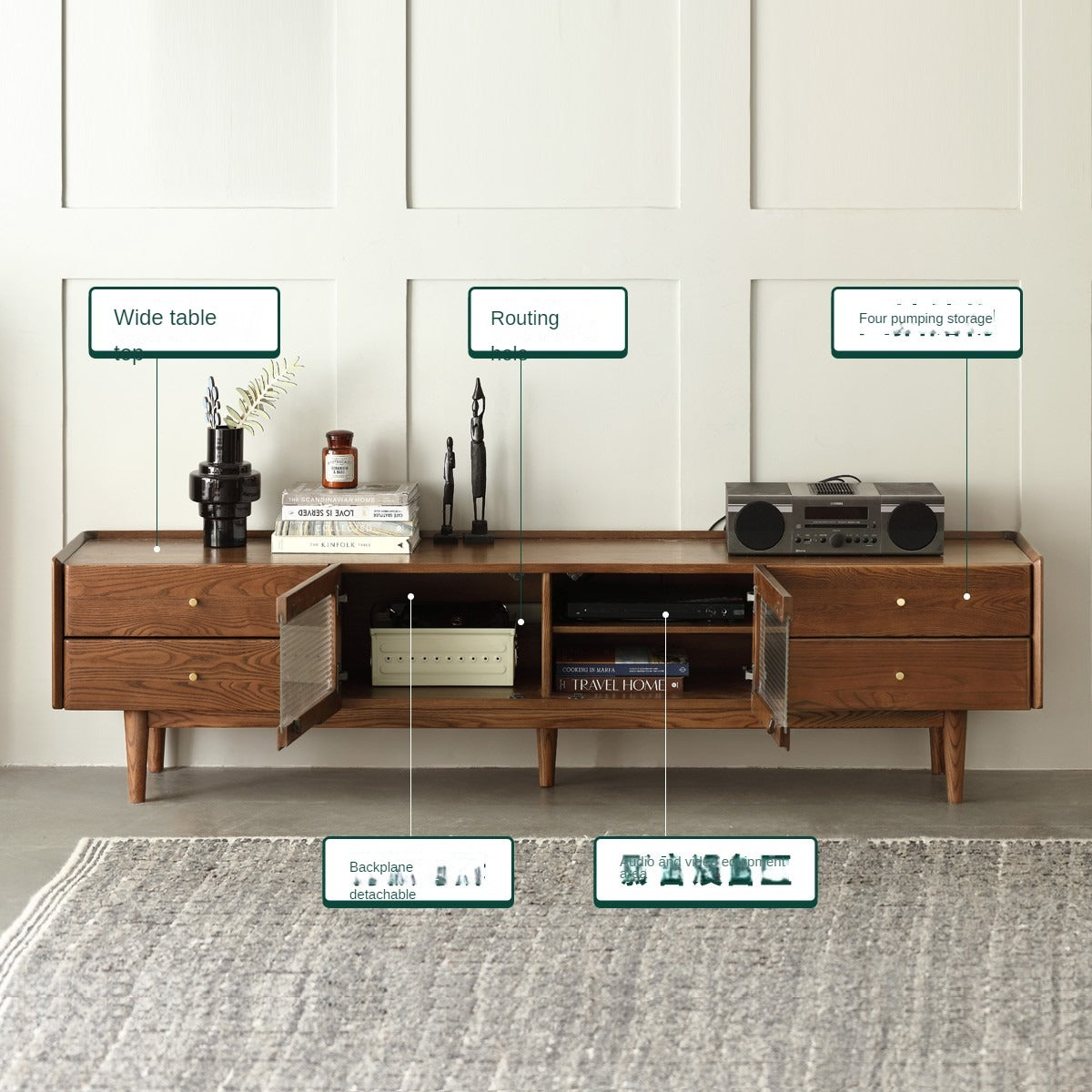 Ash Solid Wood TV Cabinet Minimalist Rock Plate