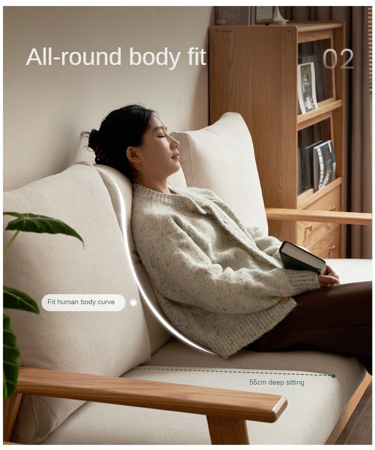 Oak Solid Wood Fabric Sofa.