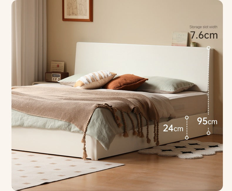 Rubber Wood,Poplar Solid Wood Box Bed, Cream Storage Bed