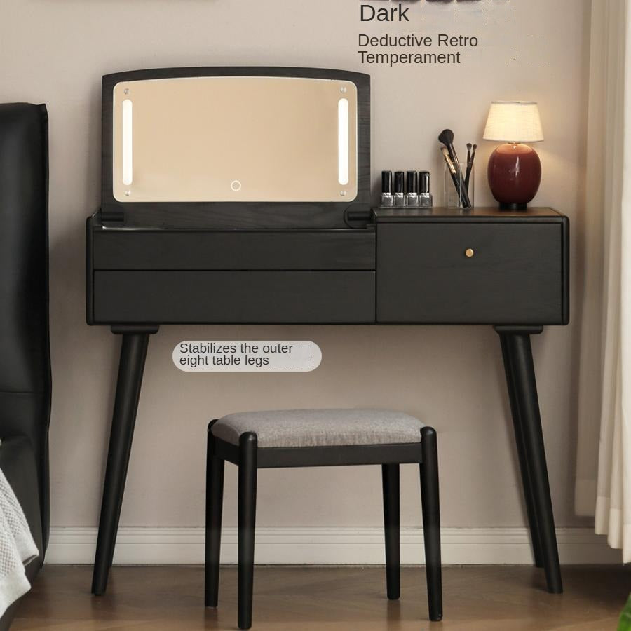 Oak Solid Wood Black Makeup Table Mirror LED Touch.