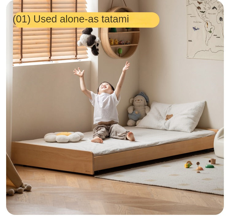 Oak, Beech solid wood floor bed with pulley toddler bed<