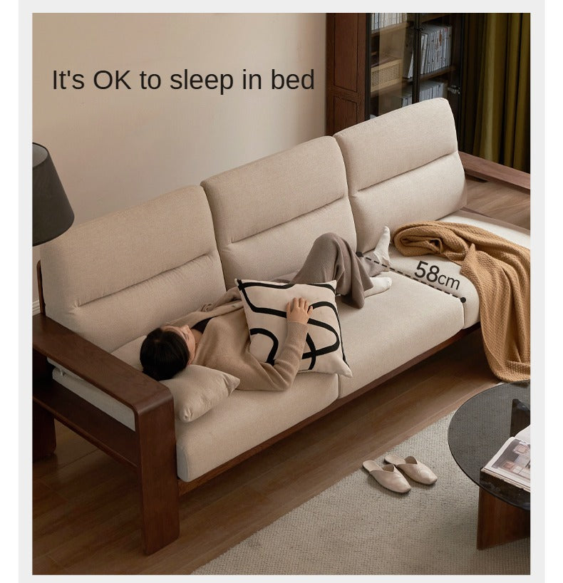 Oak Solid Wood High Back Fabric Corner Sofa Modern.