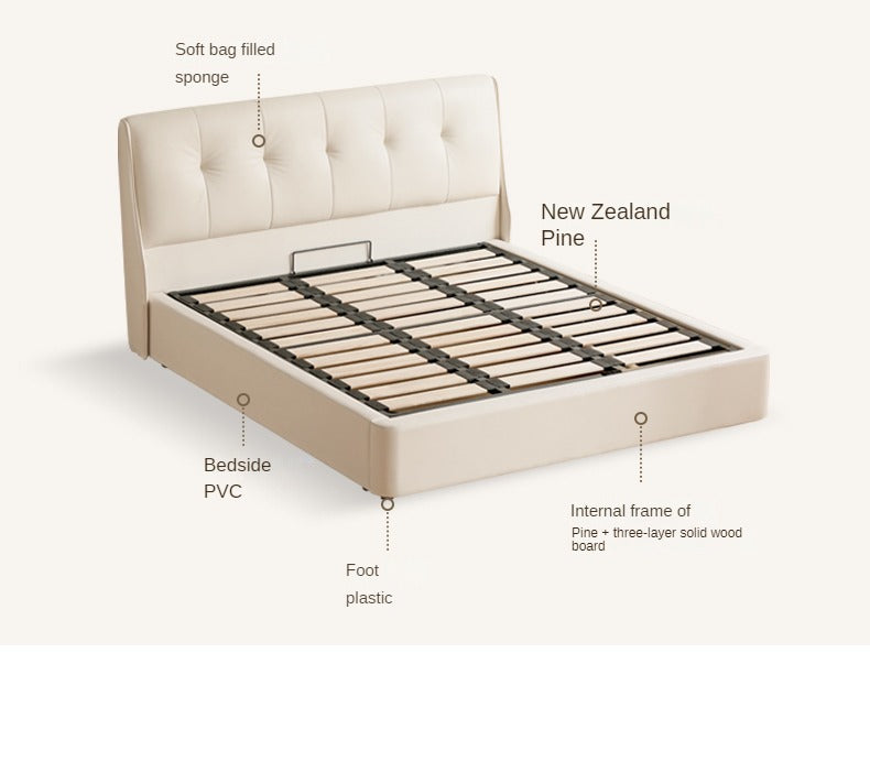 Leather Cream Soft Box Bed