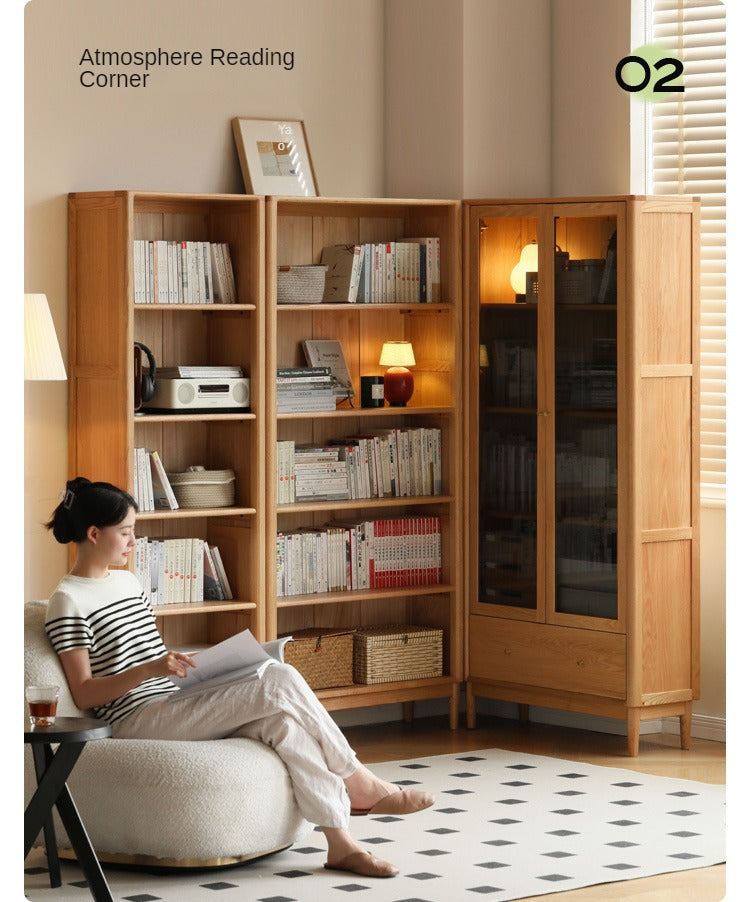 Oak Solid Wood Modern Glass Door Bookcase