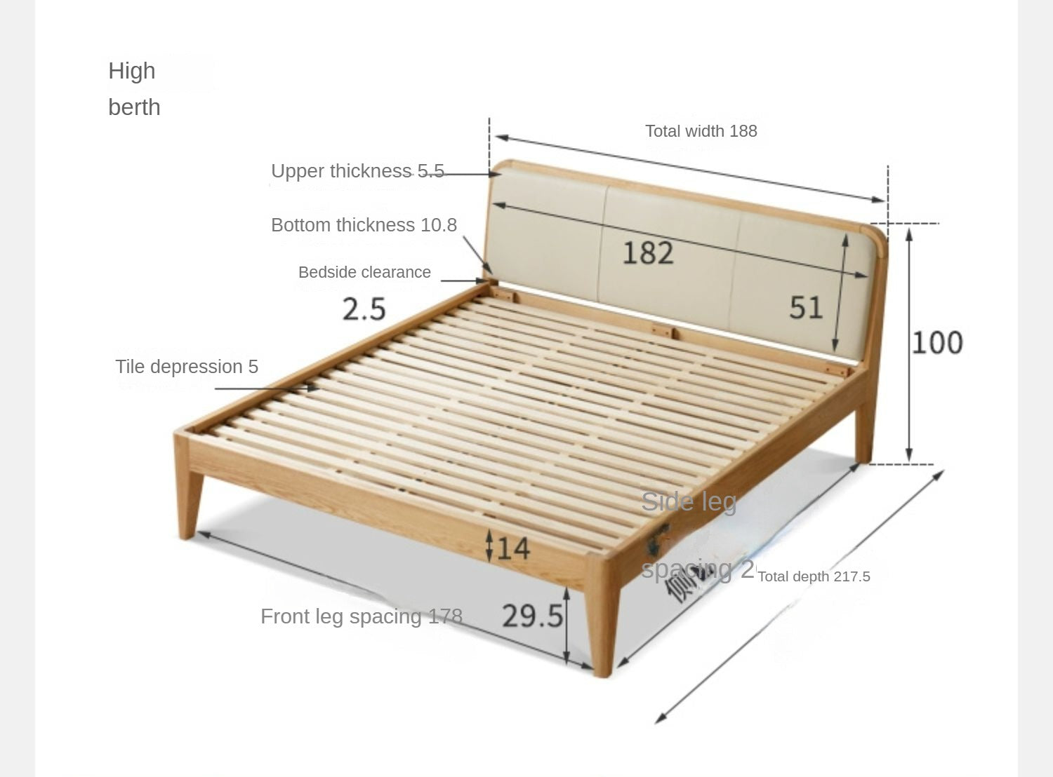 Oak Solid Wood Bed Modern Genuine Leather,Technology Cloth, Fabric
