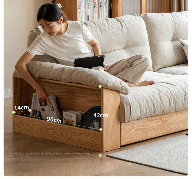 Oak Solid Wood Floor Storage Sofa, Goose Down.