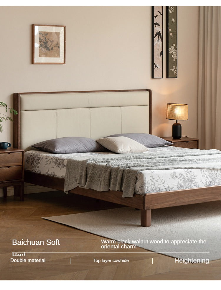 North American Black Walnut, Ash solid wood leather soft bed