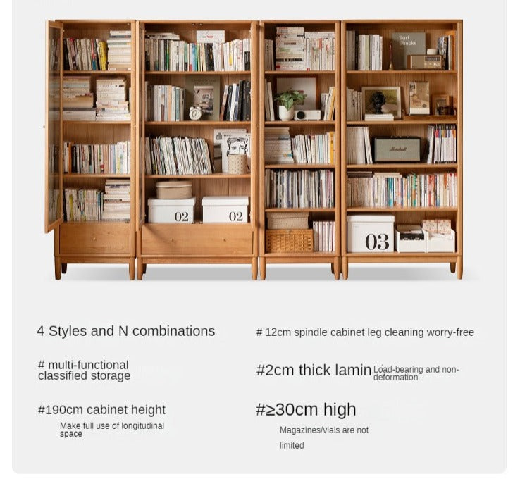 Cherry Wood Wall Free Combination Bookcase Display Cabinet Vintage Cabinet