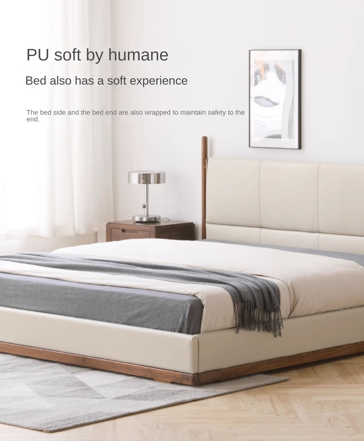 North American Black Walnut Bed Modern Light Luxury Top Layer Cowhide Soft Bed