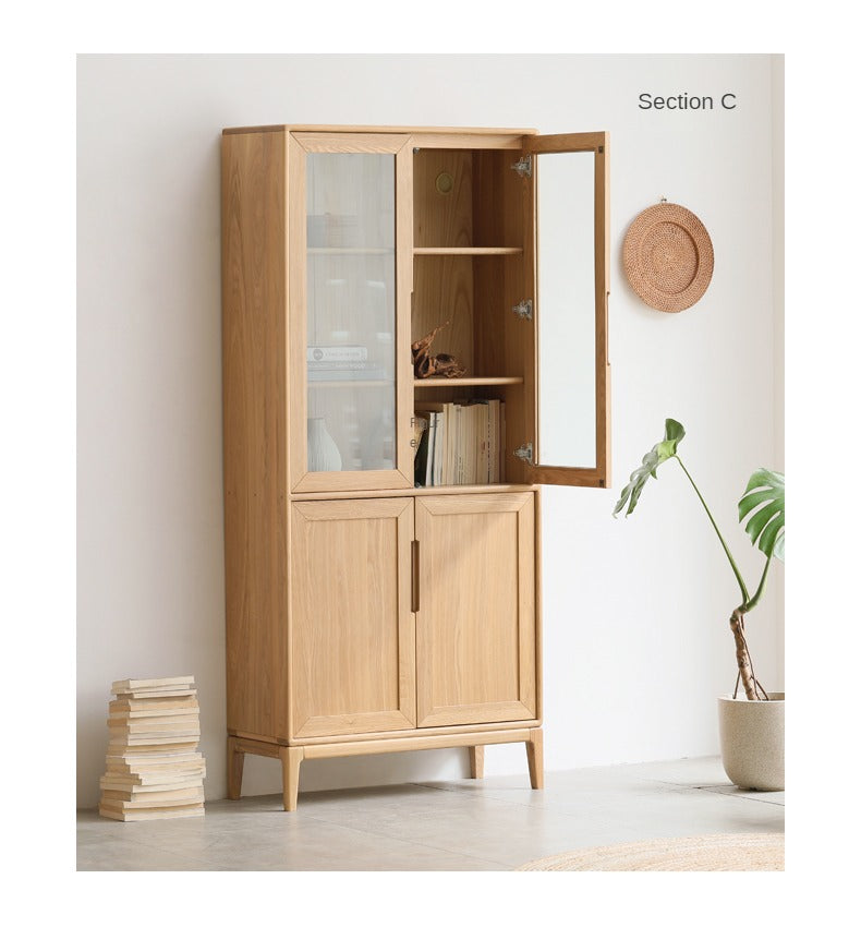 Ash Solid Wood Floor-Standing Bookcase Whole Wall Free Combination Bookshelf