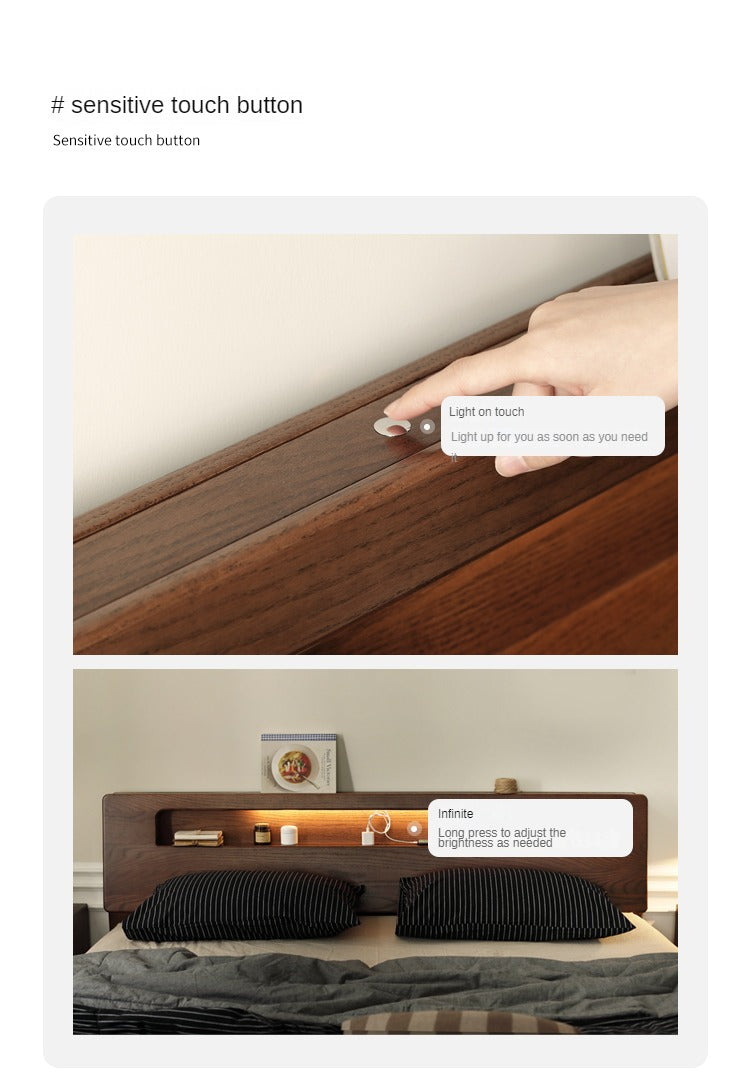 Oak solid wood bed with light walnut-color