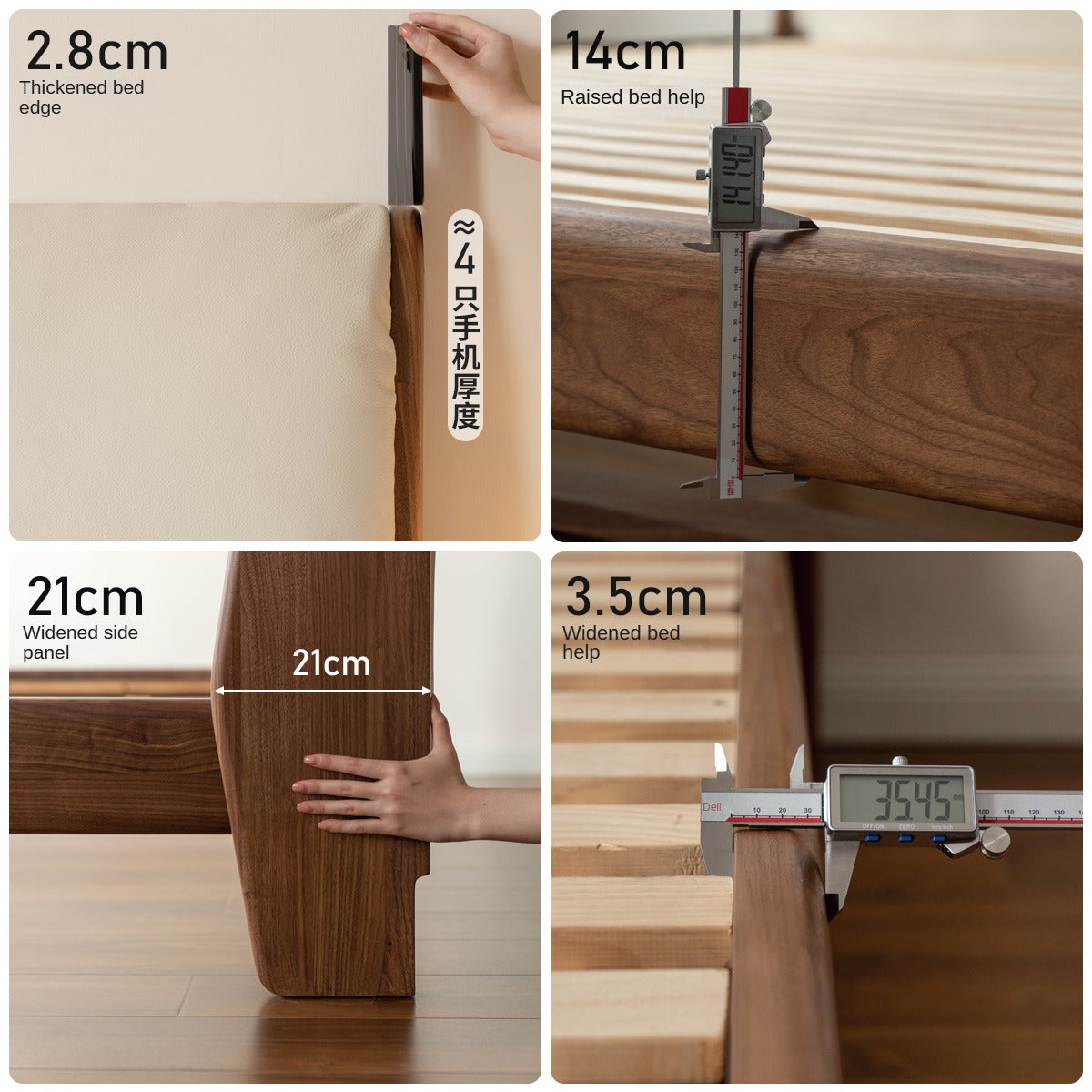 Teak, Black Walnut Solid Wood Genuine Leather Soft Bed Italian Light Luxury