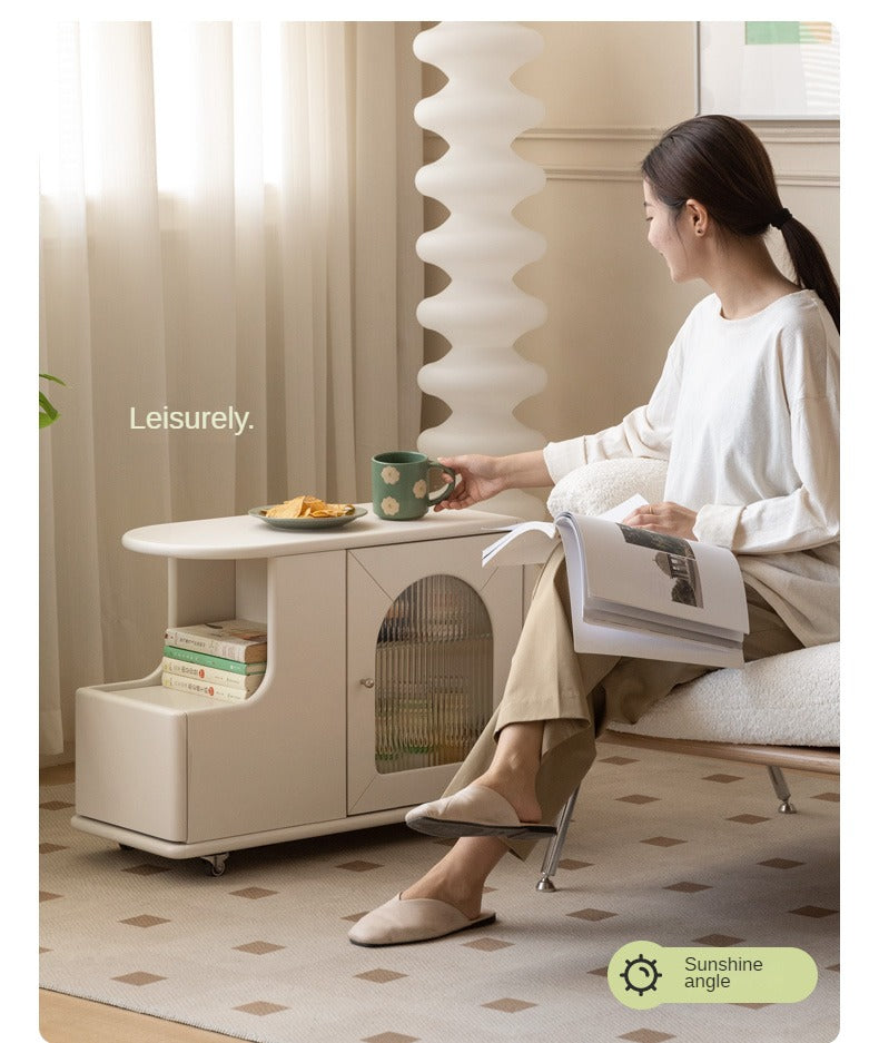 Solid RubberWood Edge Side Table French Cream Style