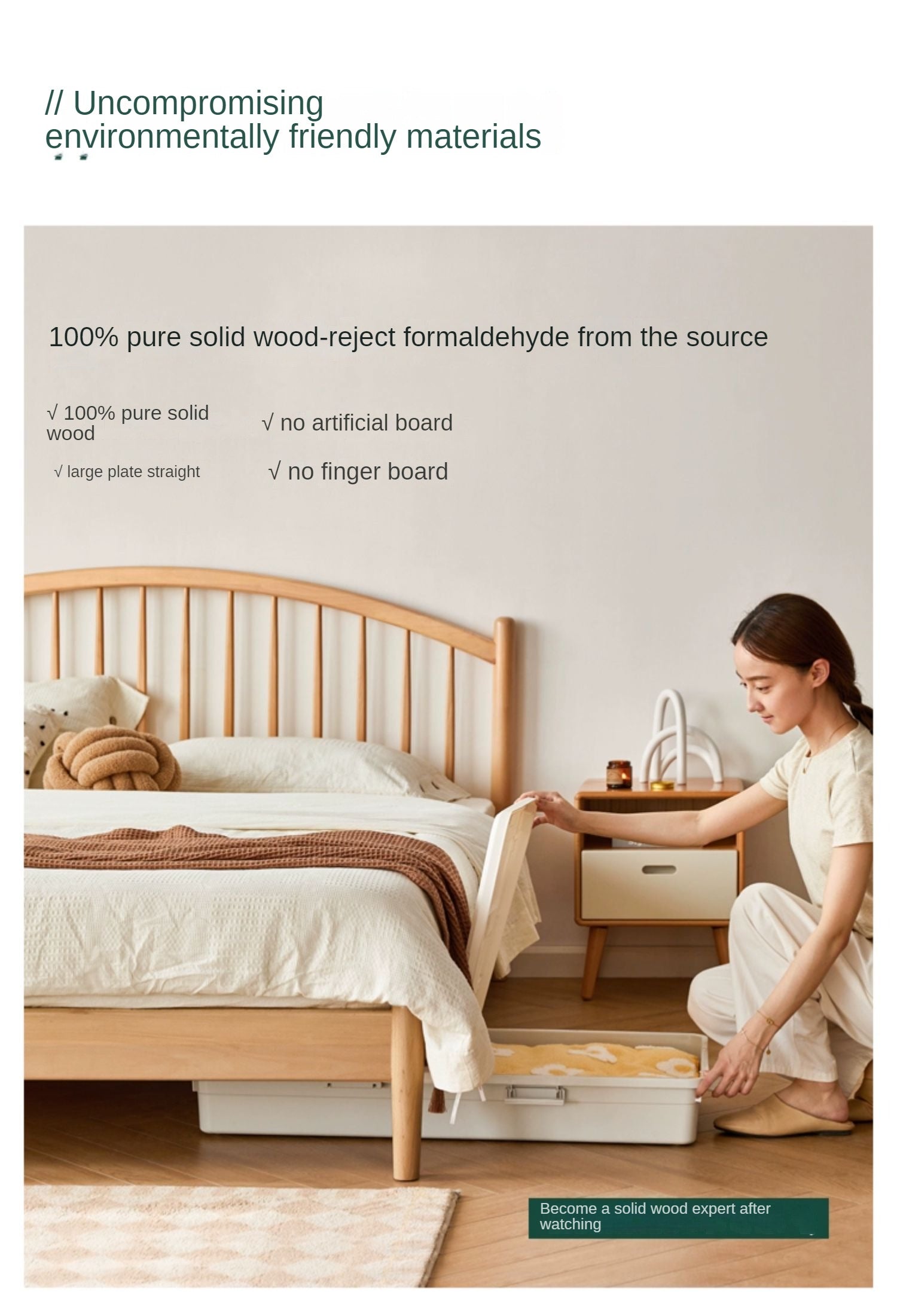 European Beech, Poplar Solid Wood Bed