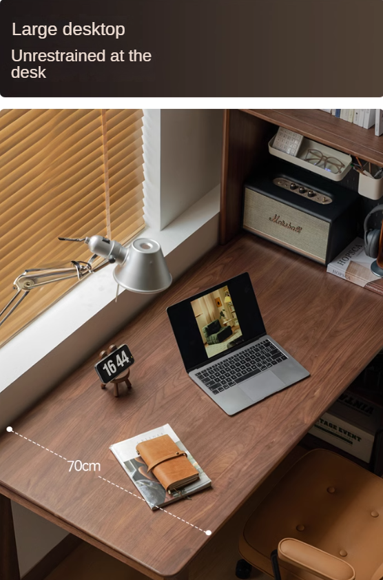 Black Walnut Solid Wood Light Luxury Style Storage Cabinet Integrated Office Desk.
