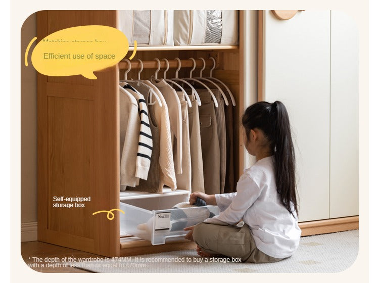 Beech Solid Wood Kids Wardrobe Sliding Door