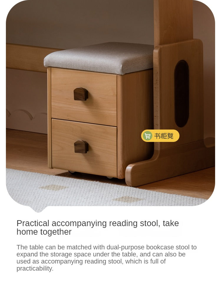 Beech Solid Wood Lifting Desk Bookshelf Combination