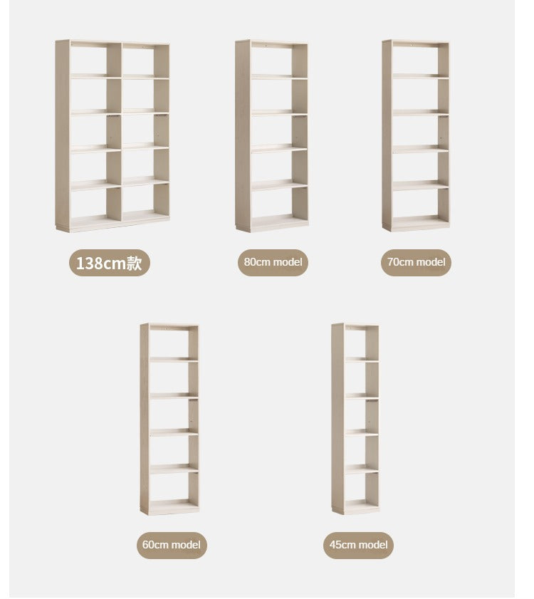 Oak Solid Wood Bookshelf Storage Rack Cream Style Full Wall Cabinet