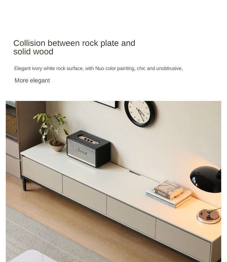 Poplar Solid Wood Rock Panel TV Cabinet Light Luxury-