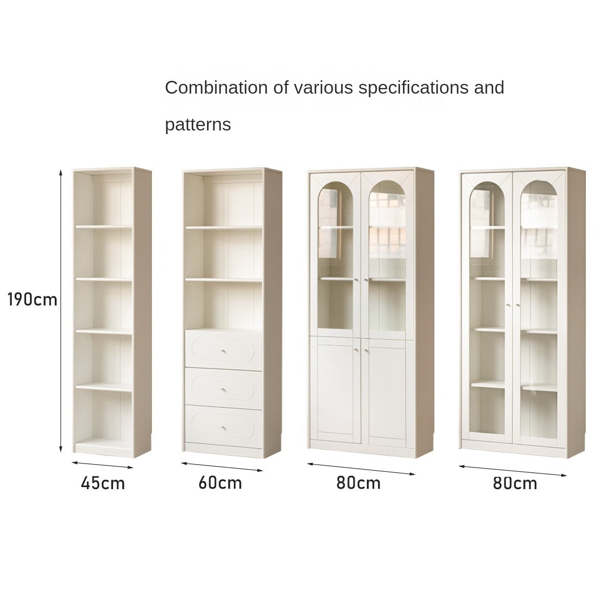 Poplar Solid Wood Bookcase White With Glass Door Whole Wall Combination French Cream Style
