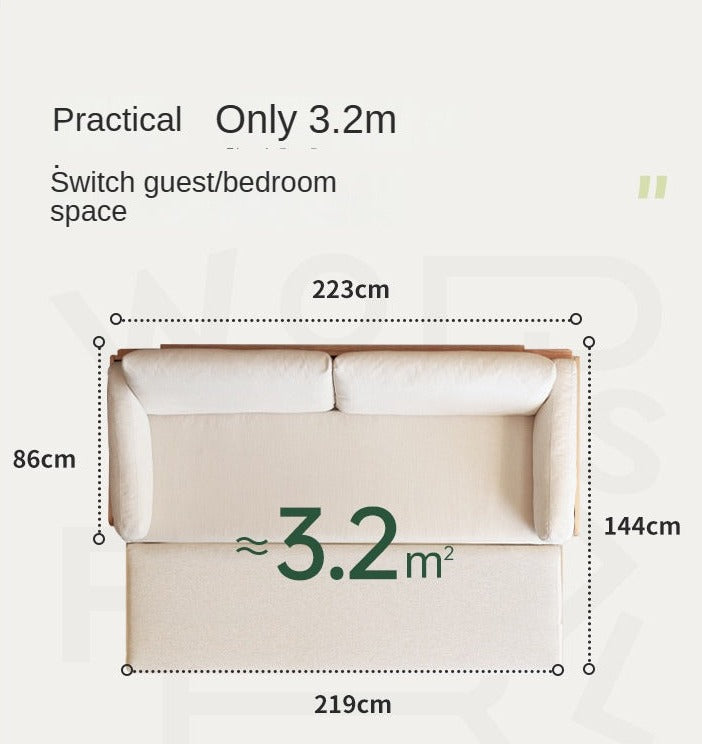 Oak Solid Wood Sofa Bed Folding White Goose Feather Cushions.