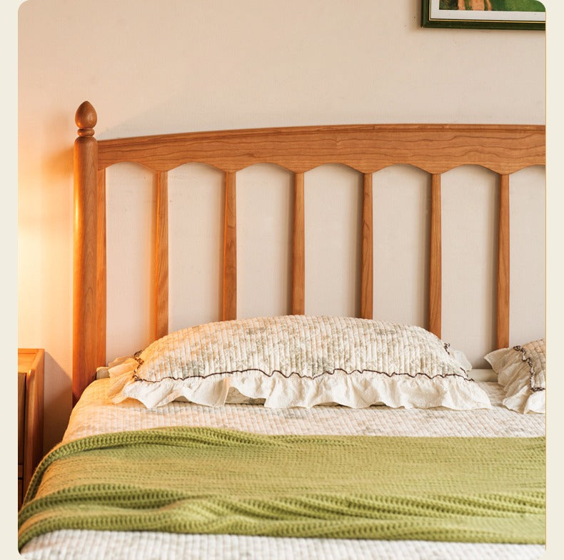 Cherry Solid Wood Soft Retro Bed