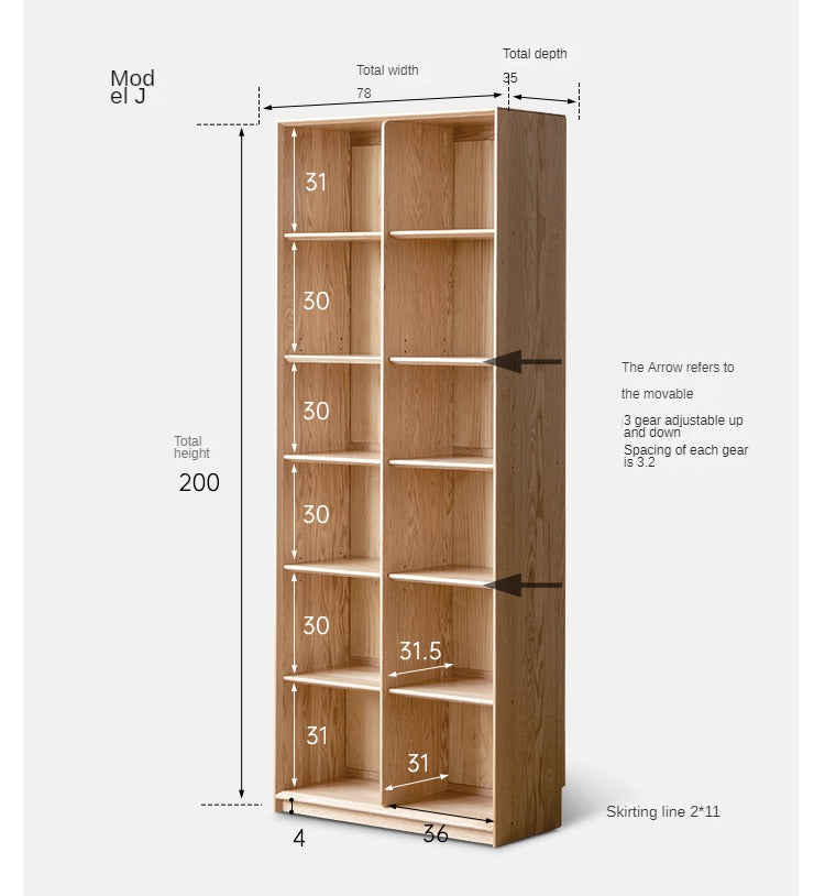 Oak Solid Wood Combination Wall Bookcase Bookshelf