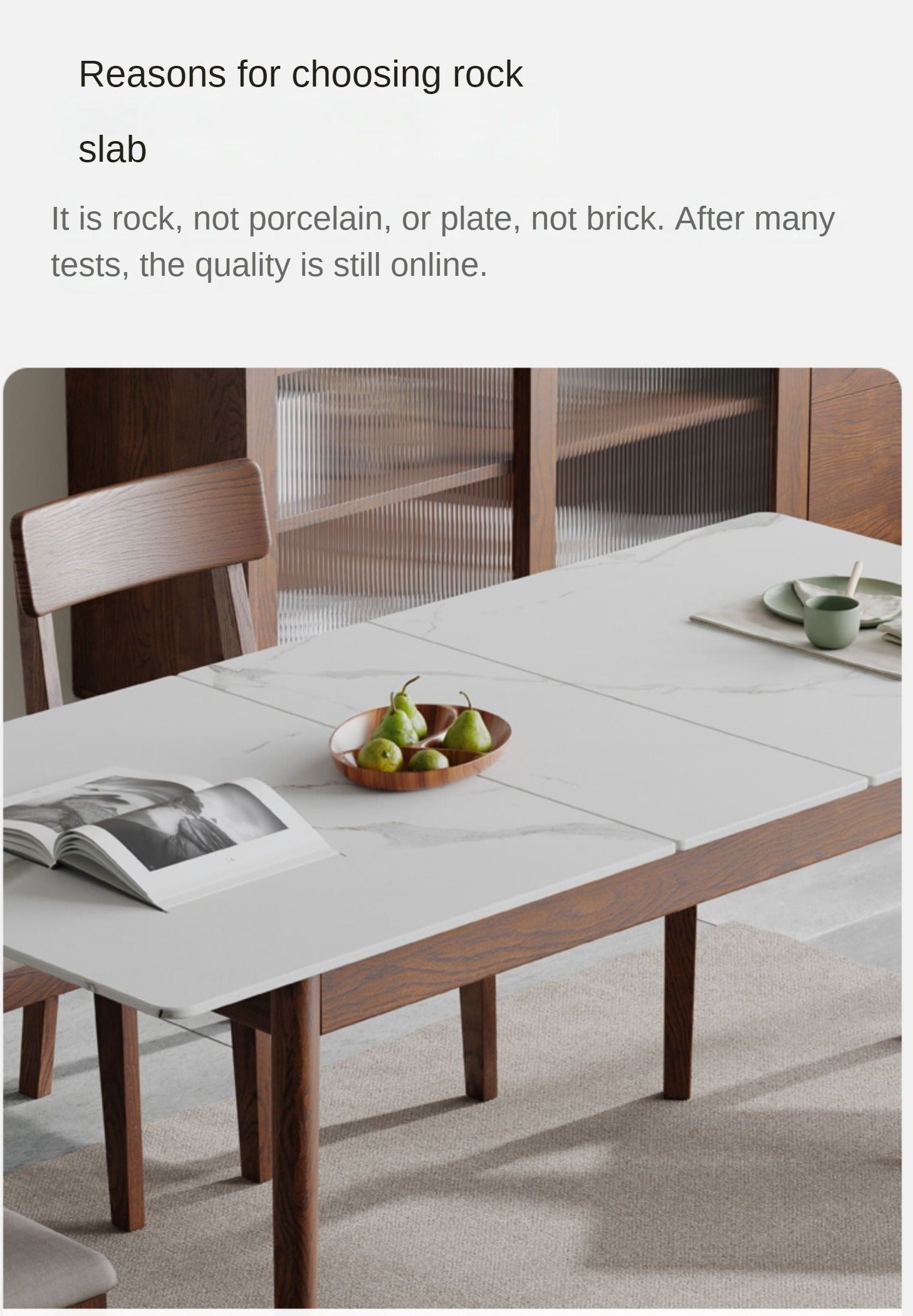 Oak Solid Wood Rock Slab Retractable Dining Table