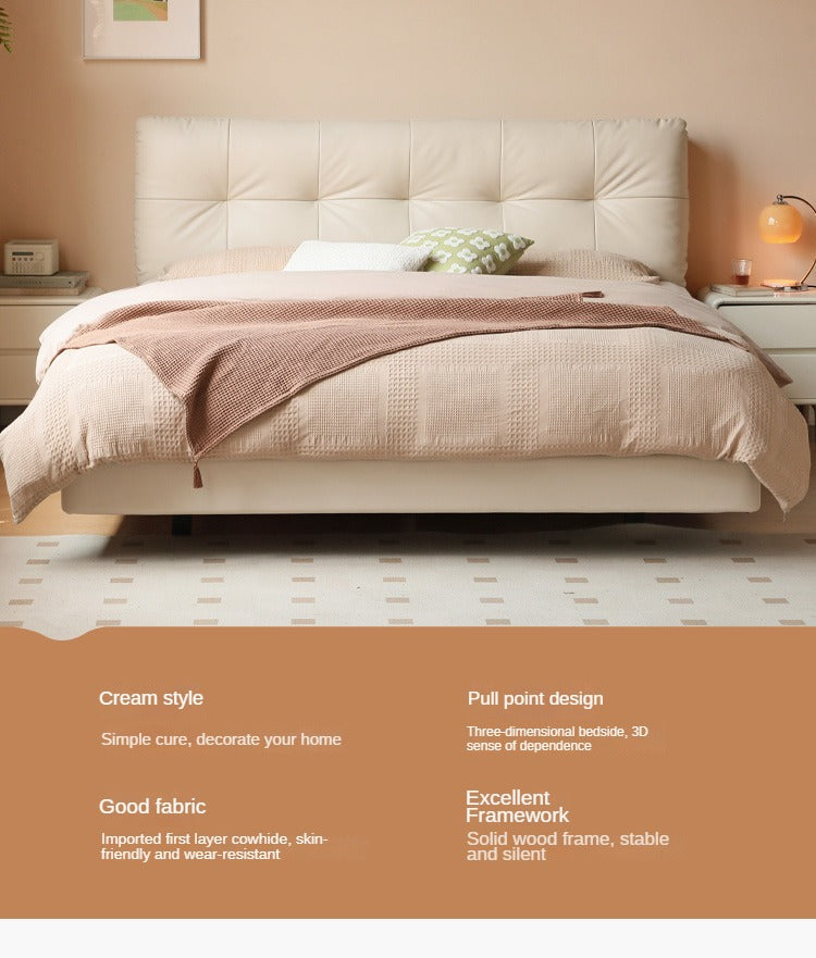 Genuine Leather Cream Suspended Bed