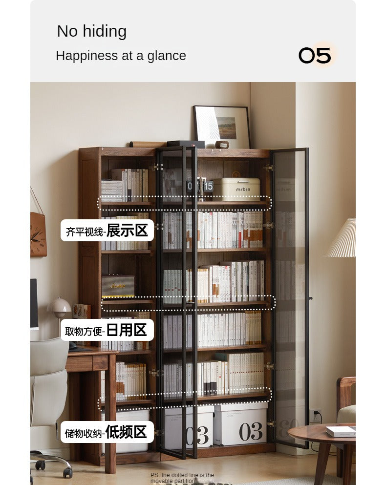 Solid Rubberwood, Oak Solid Wood Bookcase Modern With Glass Door