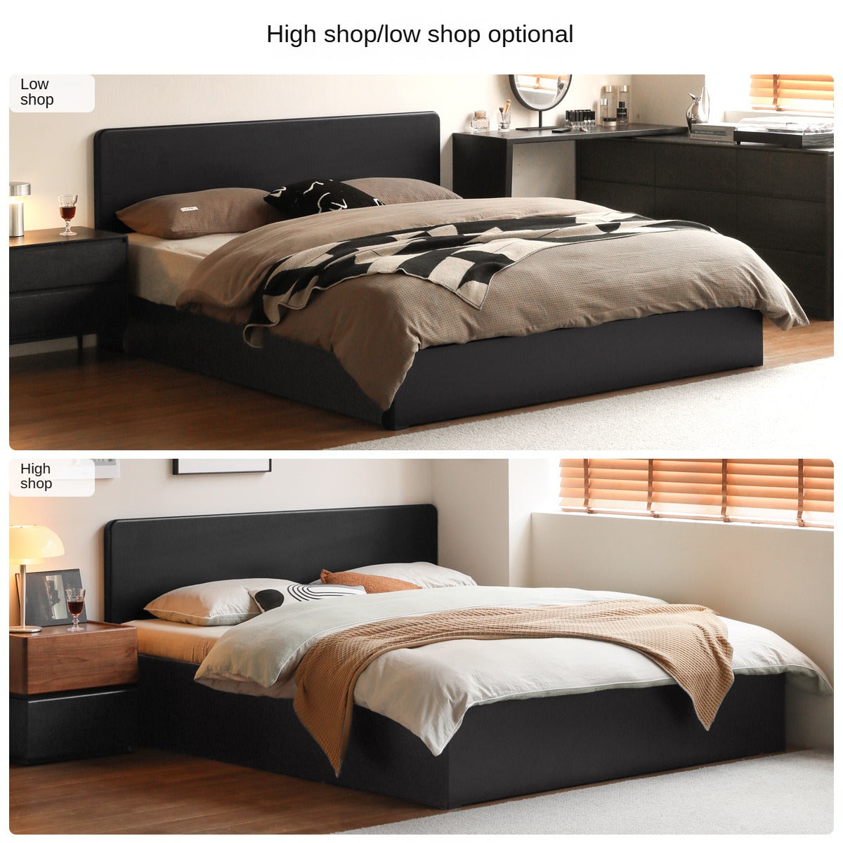 Poplar, Rubber Wood Solid Wood Fully Open High Box Bed Minimalist