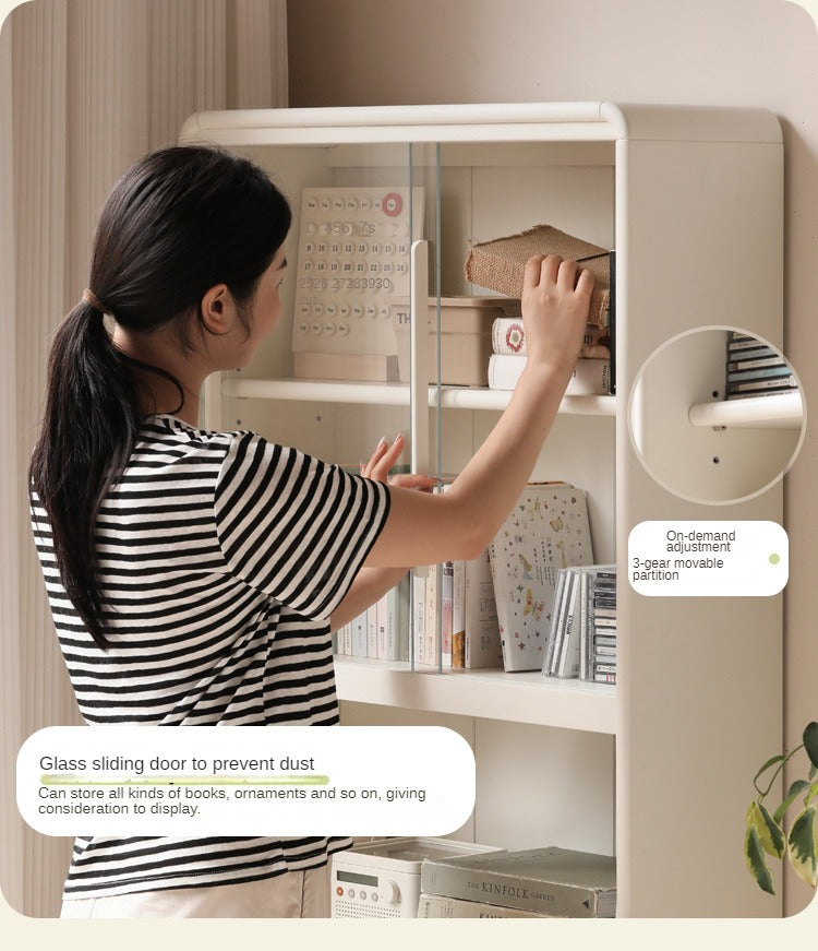 Rubber Solid Wood Bookcase Cream Storage Cabinet Display