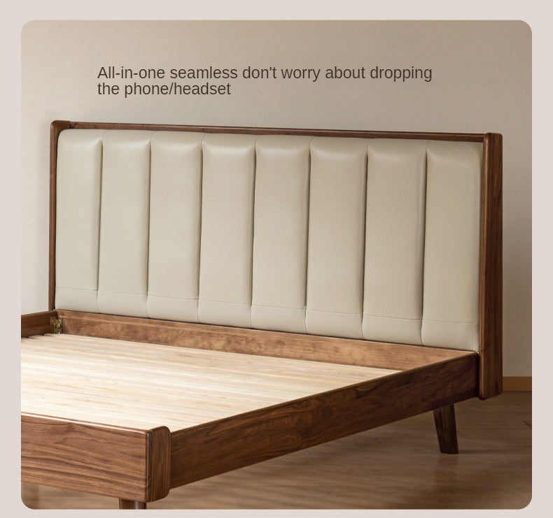 Black Walnut Solid Wood leather Simple High Soft Back Bed