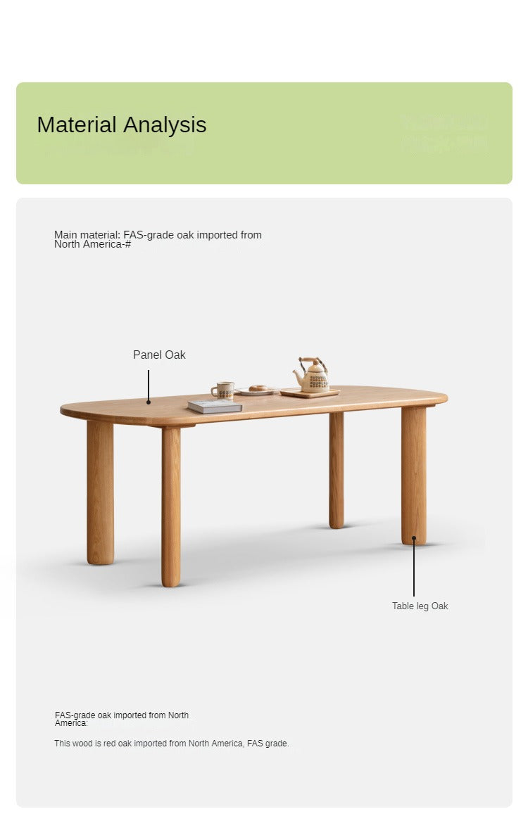 Oak Solid Wood Round Corner Long Dining Table