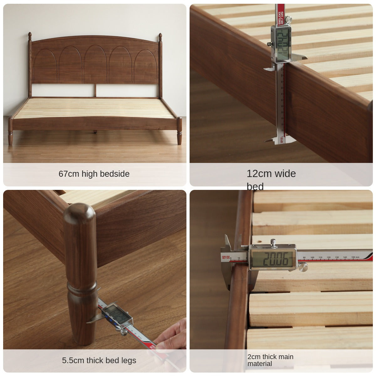 Black Walnut, Poplar Solid Wood Big Bed Retro French